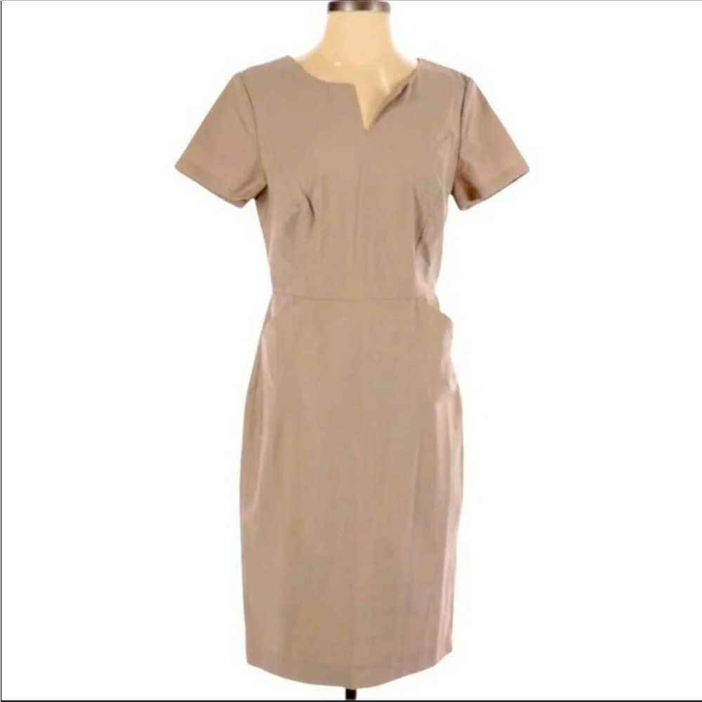 Talbots Modest Office Wear Business Short Sleeve Tan/Beige Dress
